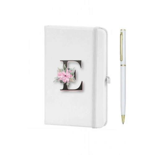 E Harfi Çiçek Desen Baskılı Defter