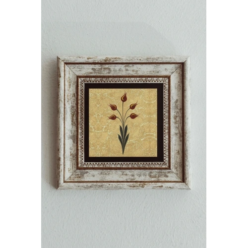 Ebru Lale Desen Çerçeveli Taş Tablo , Çerçeveli Taş Duvar Dekoru - Enkcrcvtbl-00092 20 cm