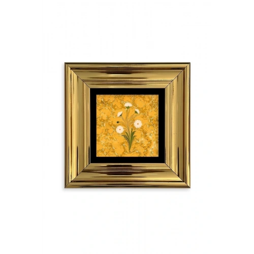 Ebru Sanatı Çiçek Çerçeveli Taş Tablo 20 cm