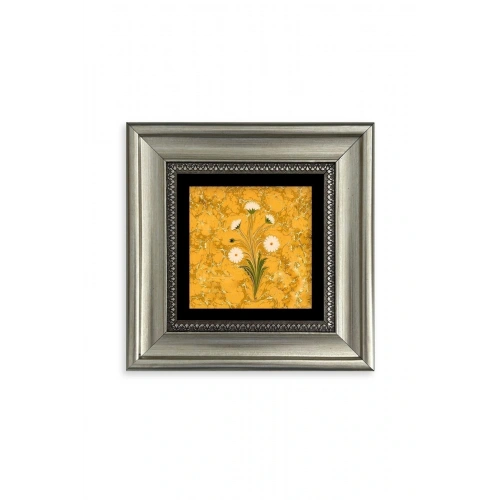Ebru Sanatı Çiçek Çerçeveli Taş Tablo 20 cm