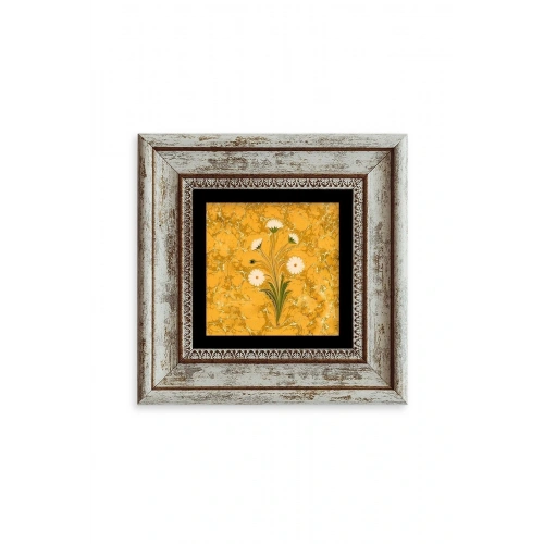 Ebru Sanatı Çiçek Çerçeveli Taş Tablo 20 cm