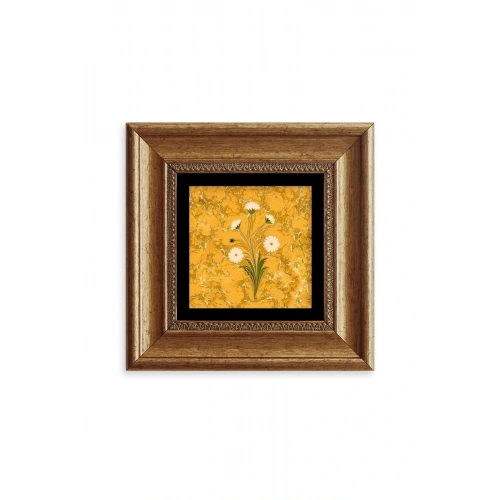 Ebru Sanatı Çiçek Çerçeveli Taş Tablo 20 cm