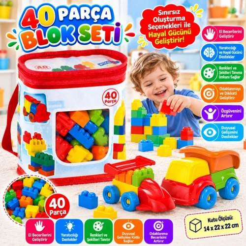 Eğlenceli Akıllı Çocuk Blokları 40 Parça Oyun Seti