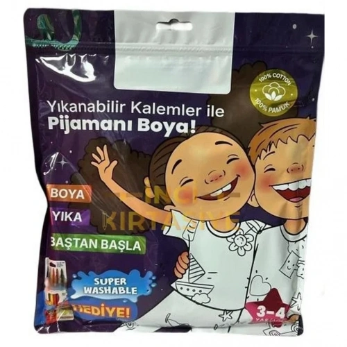 Eğlenceli Boyanabilir Pijama 3-4 Yaş Kalem Hediyeli