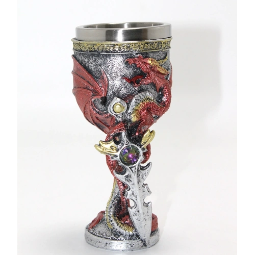 Ejderha Ve Kılıç Temalı 3D Kabartmalı Çelik Kadeh Bardak
