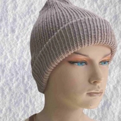 El Örgüsü Doğal Yün Ve Akrilik Karışımlı Sıcacık Kış Beresi Vizon Renk