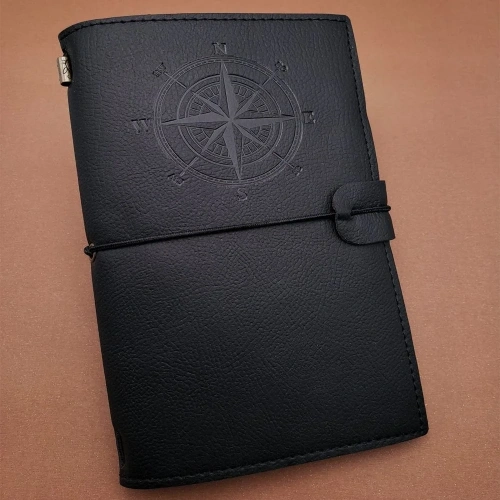 Ergonomik Siyah Deri Pusula Defter 192 Sayfa
