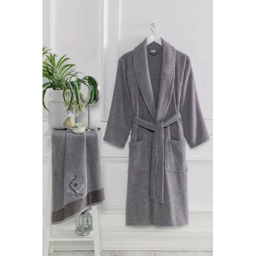 Mens Terrycloth Bathrobe Set %100 Cotton Anthracite