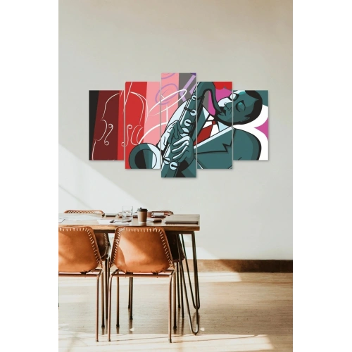Erkek Saksafon Manzara 5 Parçalı Mdf Tablo 60 x 100
