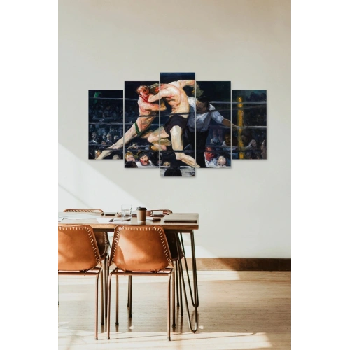 Eski Güreş İnsan Manzarası 5 Parçalı Mdf Tablo 60 x 100