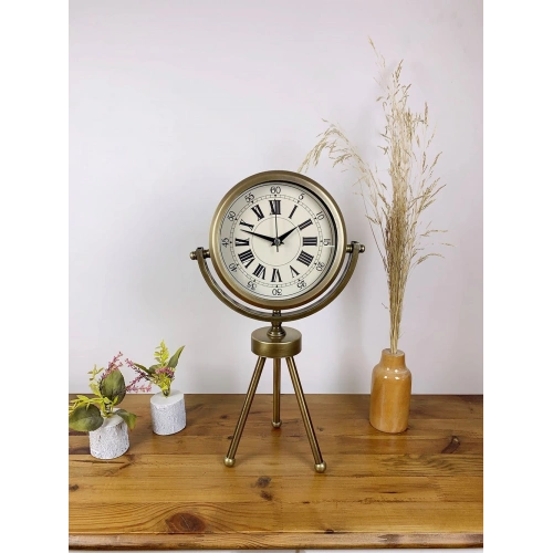 Eskitme Metal Mini Tripod Orient Masa Saati 45×26 cm