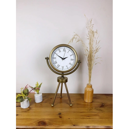 Eskitme Metal Mini Tripod Retro Masa Saati 45×26 cm