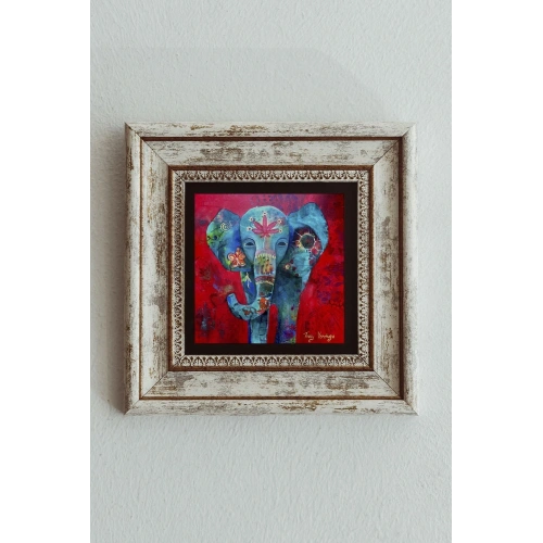 Fil Tasarımlı Çerçeveli Taş Tablo , Çerçeveli Taş Duvar Dekoru 20 cm