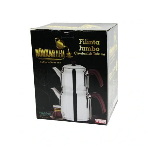 FİLİNTA JUMBO BOY ÇELİK ÇAYDANLIK SETİ ÇİFT KAPAKLI RENKLİ BAKALİT KULP ÜST DEMLİK: 2LT - ALT SULUK: 4LT KENDİNDEN SÜZGEÇLİ (5365)