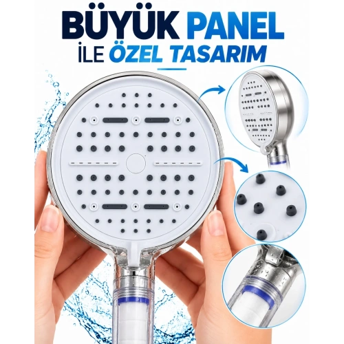 Filtreli 6 Modlu Duş Başlığı Büyük Panel Beyaz