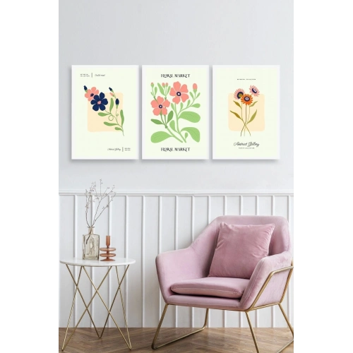 Flower Market Üçlü Ahşap Çerçeveli Tablo 23 x 30