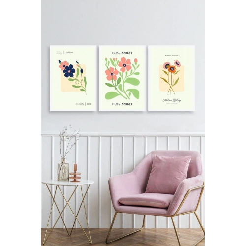 Flower Market Üçlü Ahşap Çerçeveli Tablo 23 x 30