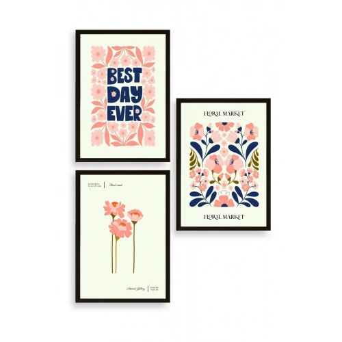 Flower Market Üçlü Ahşap Çerçeveli Tablo 40 x 60