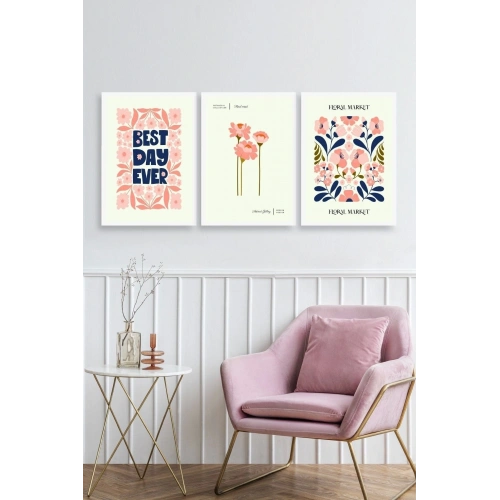 Flower Market Üçlü Ahşap Çerçeveli Tablo 50 x 70