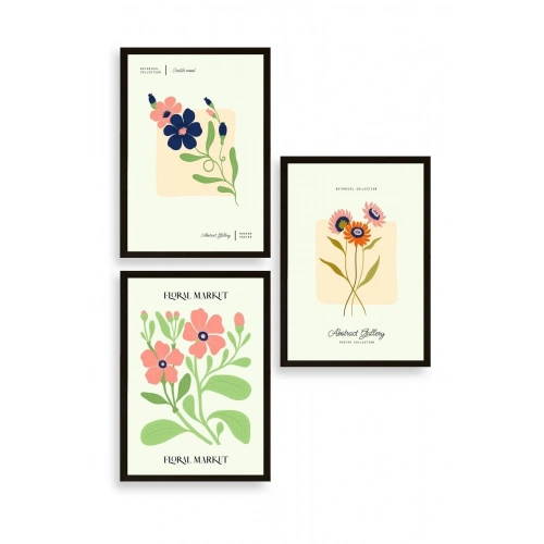 Flower Market Üçlü Ahşap Çerçeveli Tablo 50 x 70