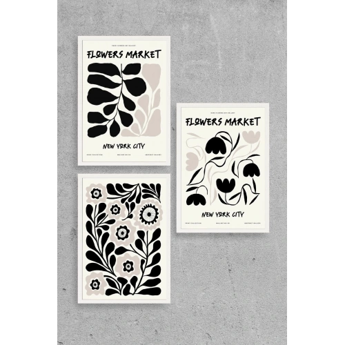 Flower Market Üçlü Ahşap Çerçeveli Tablo 50 x 70