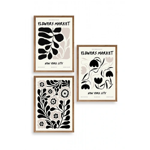 Flower Market Üçlü Ahşap Çerçeveli Tablo 50 x 70