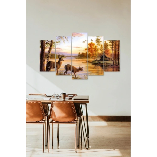 Geyikler 5 Parçalı Mdf Tablo 60 x 100