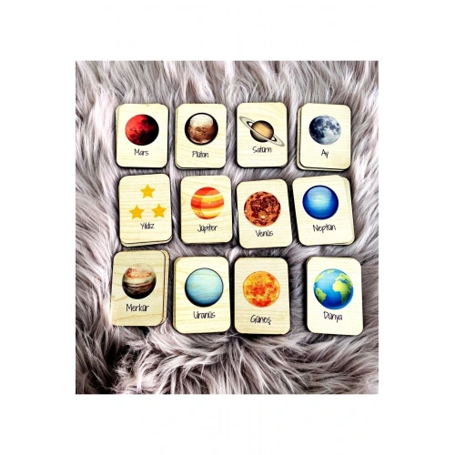 Gezegenler Hafıza Eşleştirme Oyunu Ahşap Eğitici Puzzle Oyuncak