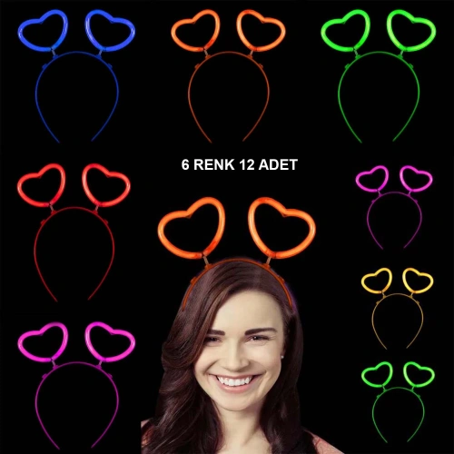 Glow Stick Karanlıkta Yanan Fosforlu Kalp Taç 12 Adet (5365)