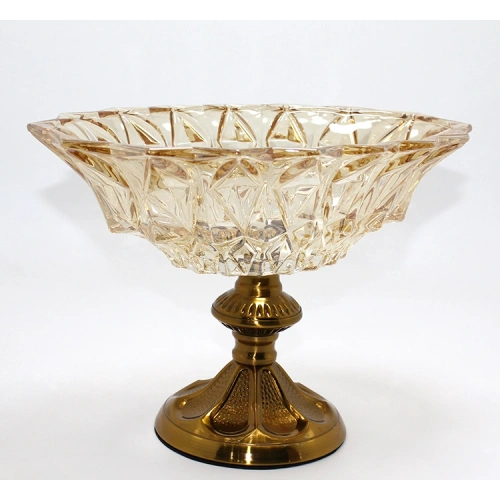 Gold Detaylı Eskitme Ayaklı Dekoratif Cam Sunumluk