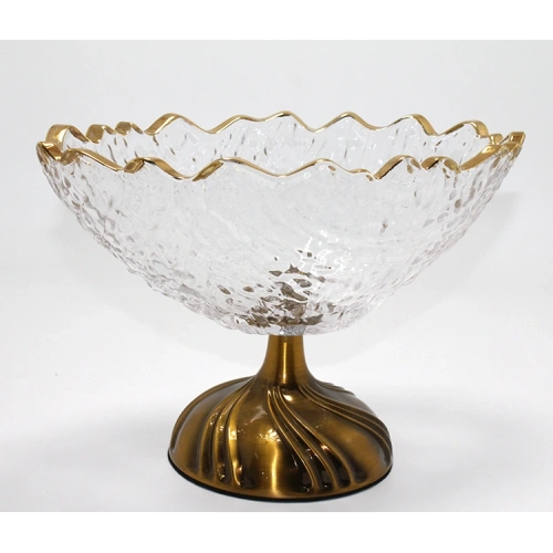 Gold Detaylı Eskitme Ayaklı Dekoratif Cam Sunumluk