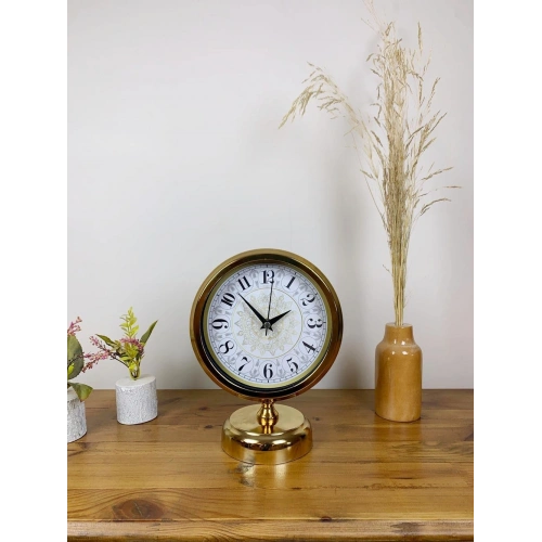 Gold Metal Çini Desen Masa Saati 25×20 cm