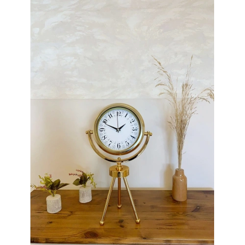 Gold Metal Mini Tripod Desenli Masa Saati 45×26 cm