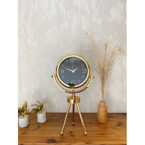 Gold Metal Mini Tripod Siyah İnci Masa Saati 45×26 cm – Şık ve Modern Dekoratif Tasarım