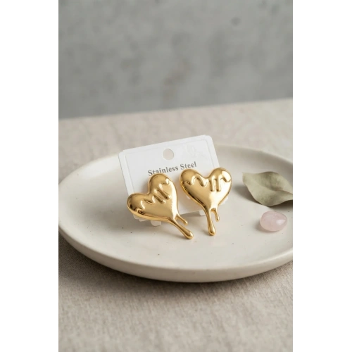 Gold Renk Melting Heart Çelik Kolye 1 Adet
