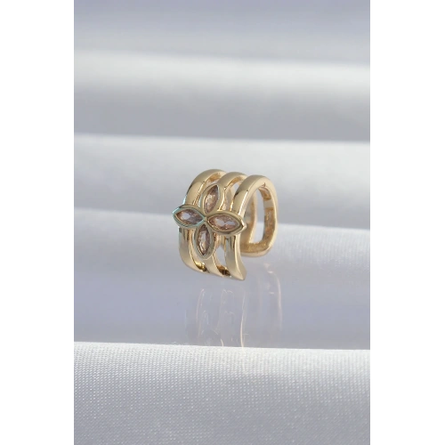 Gold Renk Yonca Earcuff Küpe Tekli Model