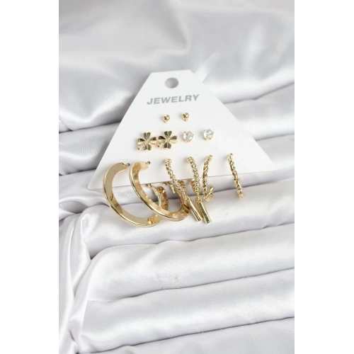 Gold Renkli 6 Çift Kadın Küpe Seti