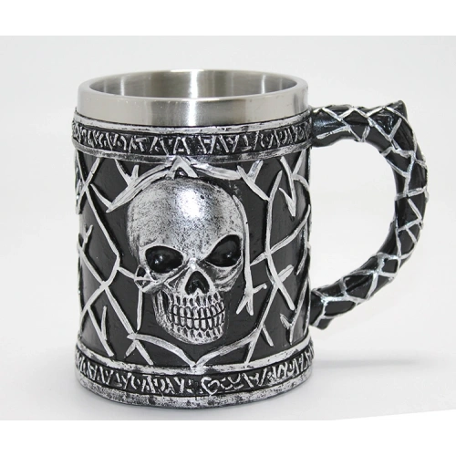 Gotik Kurukafa 3D Kabartmalı Paslanmaz Çelik Kupa Bardak