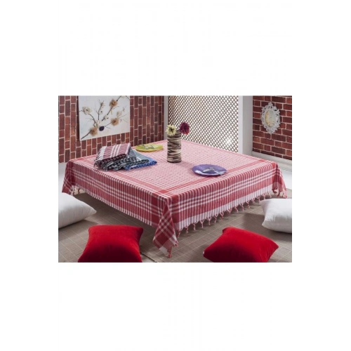 Gözde 170x170 cm. Checkered Pattern Triple Tablecloth / Table Cover