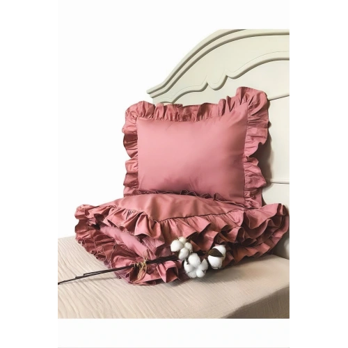 Gül kurusu fırfırlı çift kişilik nevresim takımı