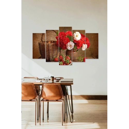 Güller ve Çilek 5 Parçalı Mdf Tablo 60 x 100