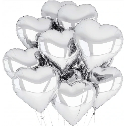 Silver Heart Shaped Flying Balloon Foil 10 Pieces