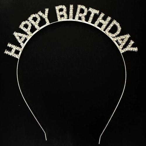 Gümüş Kristal Taşlı Happy Birthday Doğum Günü Tacı İthal Ürün A Kalite 17x16 cm (5365)