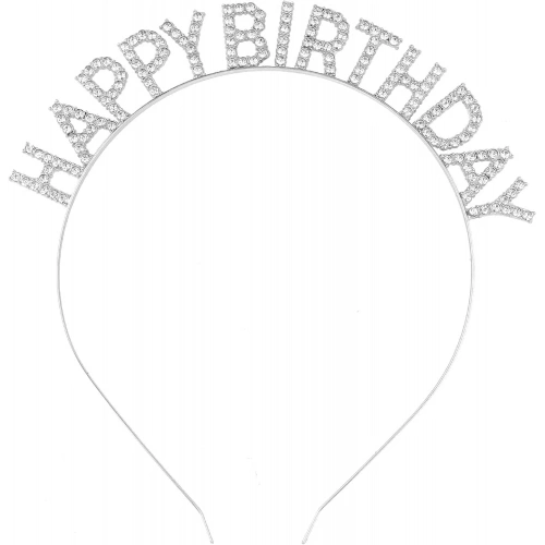 Gümüş Kristal Taşlı Happy Birthday Tacı