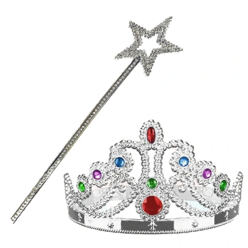 Silver Metalized Princess Crown and Star Wand