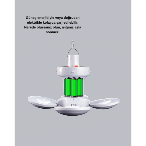 Güneş Enerjili Usb Şarjlı 5 Kanatlı Led Kamp Lambası