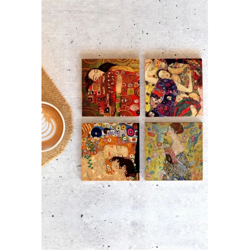 Gustav Klimpt 4lü Taş Bardak Altlığı