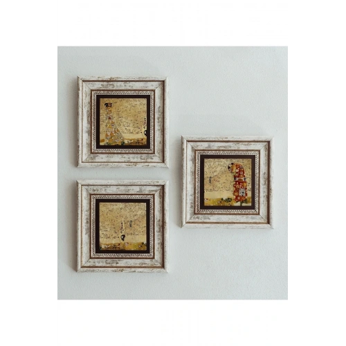 Gustav Klimt 3lü Çerçeveli Taş Tablo , Çerçeveli Taş Duvar Dekoru 20 cm