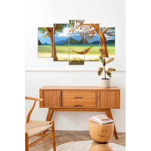Hamak ve Çiçekler 5 Parçalı Mdf Tablo 60 x 100
