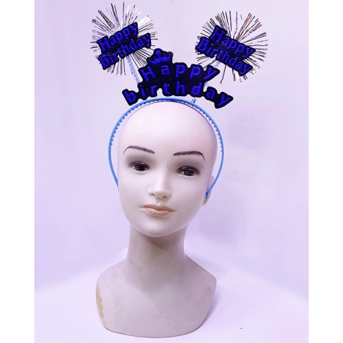 Happy Birthday Yazılı Püsküllü Neon Mavi Renk Doğum Günü Tacı 22x19 cm (5365)